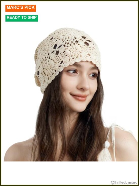 Handmade Crochet Beanie Hat Slouchy Floral Knit Skull Cap